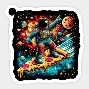 Funny Pizza Lover, Astronaut Surfing in Space Sticker